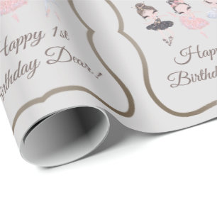 Hübsch Graurosa Ballerinas Princess 1. Geburtstag Geschenkpapier