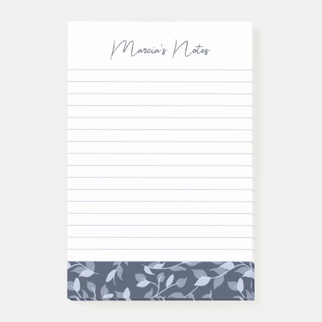 Hübsch Gray Florals Moderne Personalisierte Linde Post-it Klebezettel (Vorderseite)