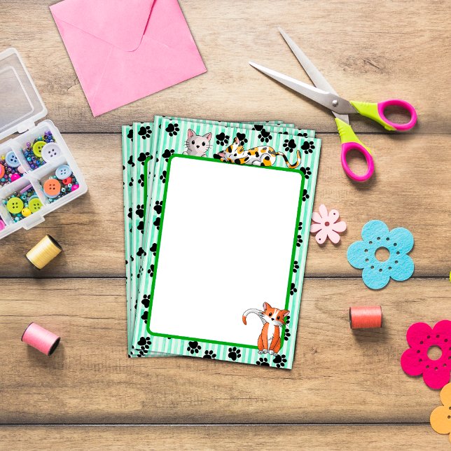 Hübsch Grüne Farbe mit Pfoten niedliche Kätzchen 4 Post-it Klebezettel (Von Creator hochgeladen)