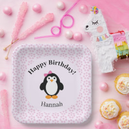 Hübsch Happy Birthday Penguin Pappteller