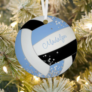 hübsch-hellblau-schwarzer Volleyball-Silberstars Ornament Aus Metall