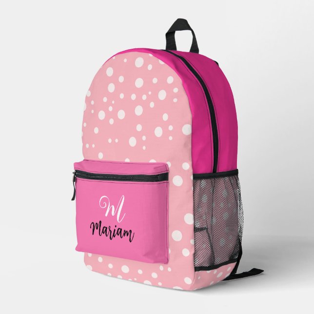Hübsch hellrosa Farbe - Niedlicher Name Monogramm Bedruckter Rucksack (Rückseitige Ecke Rechts)