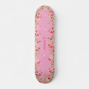 Hübsch Hellrosa und rosa Rosen und rosa Schmetterl Skateboard