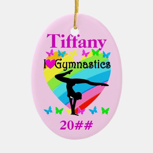 HÜBSCH I LIEBE GYMNASTICS PERSONALISIERTE ORNATION KERAMIKORNAMENT (Vorne)