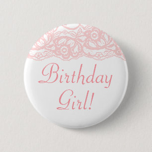 Hübsch im rosa Geburtstags-Mädchen! Knopf Button