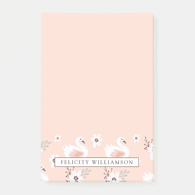 Hübsch im rosa Schwan u. im Blumenmuster Post-it Klebezettel (Vorderseite)