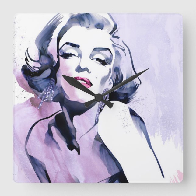 Hübsch in Lila Quadratische Wanduhr (Vorderseite)