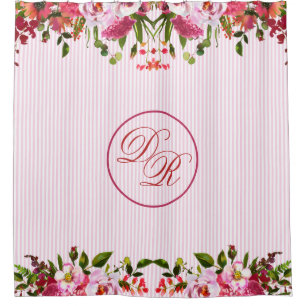 HÜBSCH IN PINK FLORAL MONOGRAM UND STREIFEN ZU DUSCHVORHANG