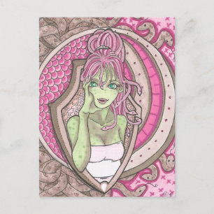 Hübsch in Pink Medusa Fantasy Art Nouveau Portrait Postkarte