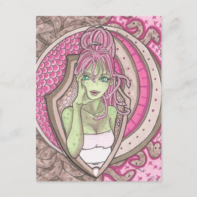 Hübsch in Pink Medusa Fantasy Art Nouveau Portrait Postkarte (Vorderseite)