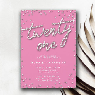 Hübsch in Pink Rhinestones Elegant 21. Geburtstag Einladung