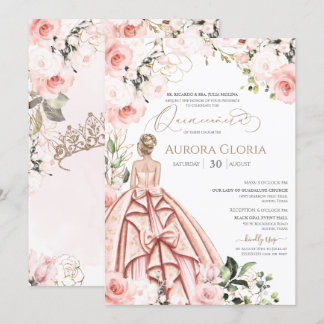Hübsch in Pink Schöne Rose Elegante Quinceanera Einladung