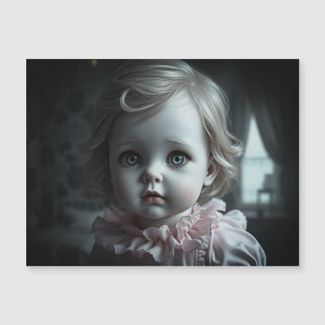 Hübsch in Rosa, blonde haarige Puppe (Miss Januar) Magnetkarte (Vorderseite)