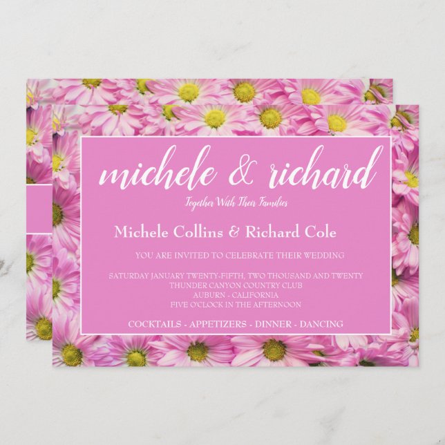 Hübsch in rosa Blume Hochzeit Einladung (Vorne/Hinten)