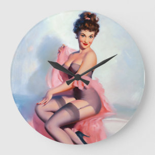 Hübsch in rosa Button Up Große Wanduhr