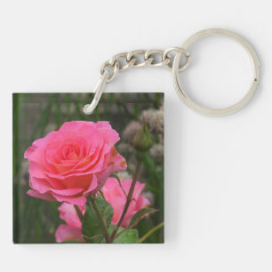 Hübsch in Rosa Doppelblüten Rose Schlüsselanhänger