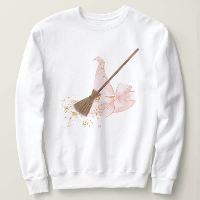 Hübsch in Rosa, Rosa, Hut und Broom, Sweatshirt (Design vorne)