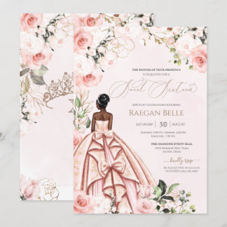 Hübsch in Rosa Schwarze Rose Schönes Gown Sweet 16 Einladung