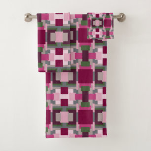 Hübsch in Rosa und Grün Farbbblock Badhandtuch Set