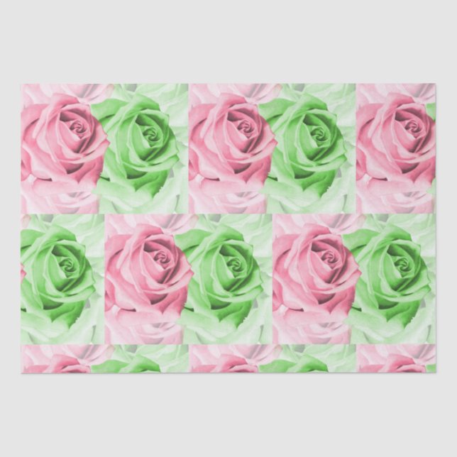 Hübsch in Rosa und Grün - Rosen-Tissue-Papier Seidenpapier (Vorderseite)