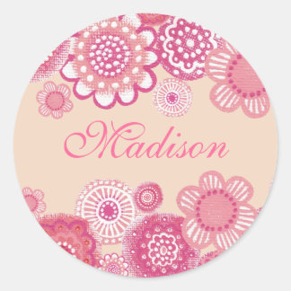 Hübsch in rosa und pfirsichfarbene Mädchen Runder Aufkleber
