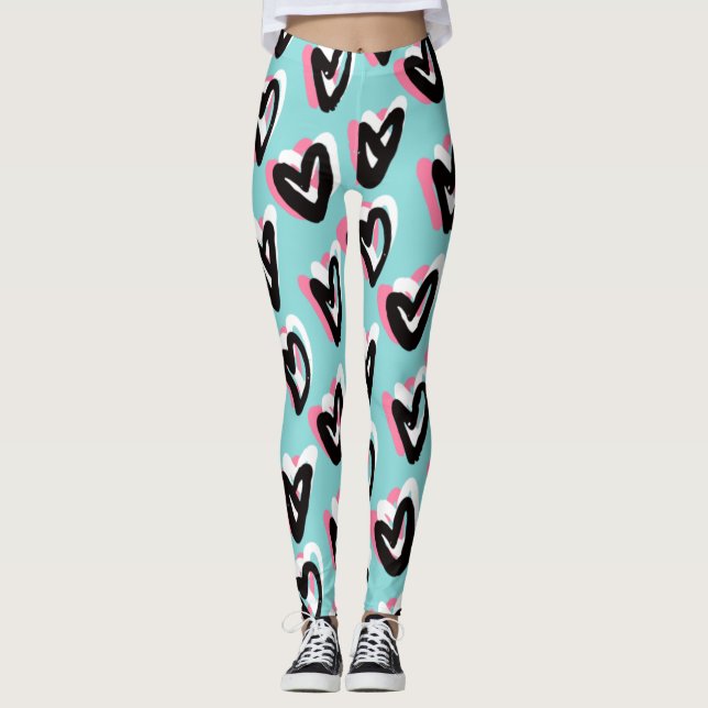 Hübsch in rosa und schwarz-grafischen Herz-Legging Leggings (Vorderseite)
