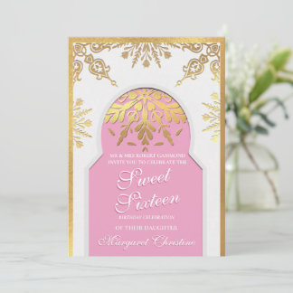 Hübsch in Weiß und Rosa 16 . Geburtstag Einladung