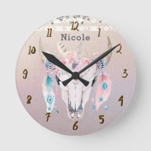 Hübsch Irisierend Boho Chic Floral Rustikal Maßges Runde Wanduhr