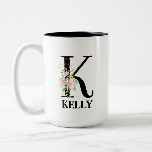 Hübsch K Mit Monogramm Initial Alphabet Zweifarbige Tasse (Links)