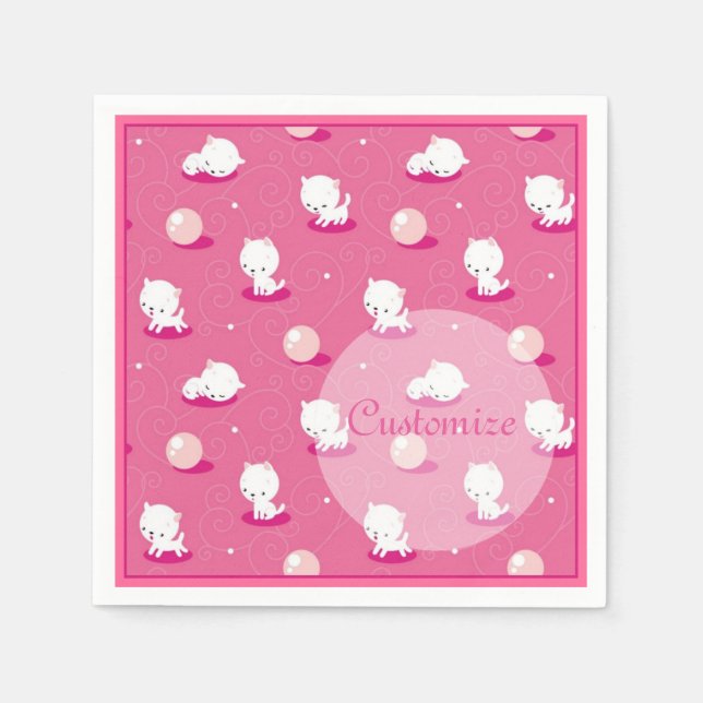 Hübsch Kitty Pink Kittens Patten Napkins Serviette (Vorderseite)