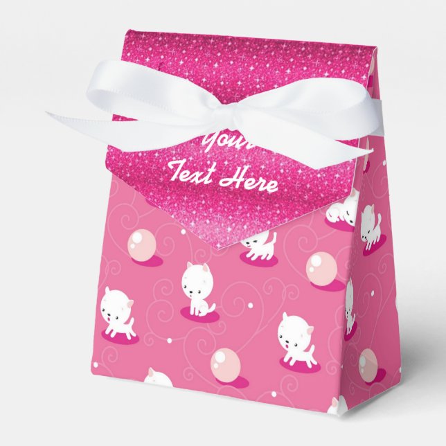 Hübsch Kitty Pink Kittens Sparkle Gefallen Box Geschenkschachtel (Vorderseite)