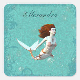 Hübsch Koi Mermaid schwimmen unter Wasser Quadratischer Aufkleber