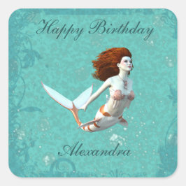 Hübsch Koi Mermaid schwimmen unter Wasser Quadratischer Aufkleber