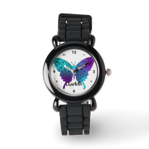 Hübsch Lila Aquamariner Big Butterfly Personalisi Armbanduhr