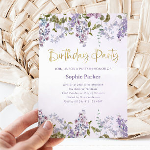 Hübsch Lila Lilac   Gold Script Birthday Party Einladung