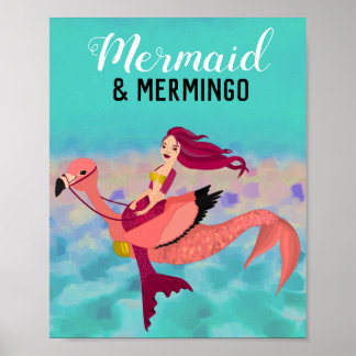 Hübsch Lila Mermaid und Flamingo Mermingo Poster