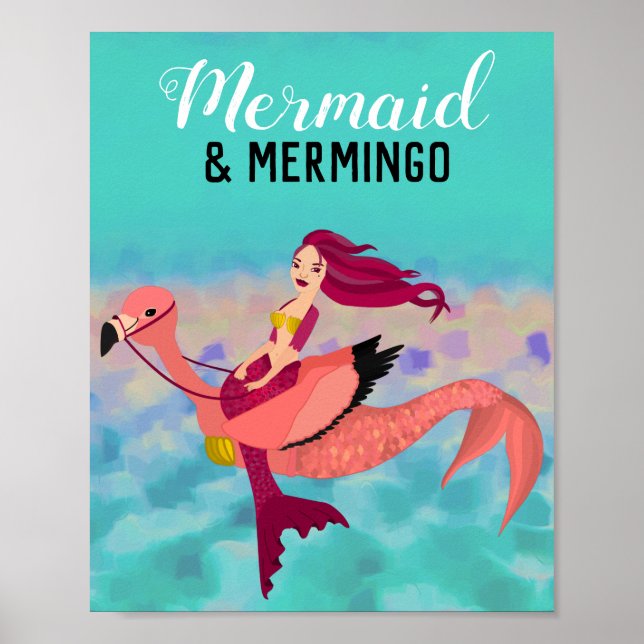 Hübsch Lila Mermaid und Flamingo Mermingo Poster (Vorne)