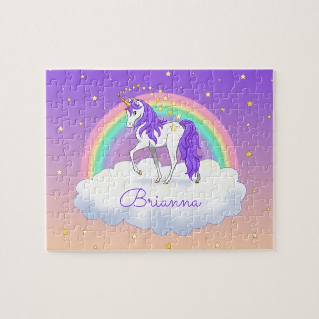 Hübsch Lila süße Träume Regenbogen Einhorn Puzzle (Horizontal)