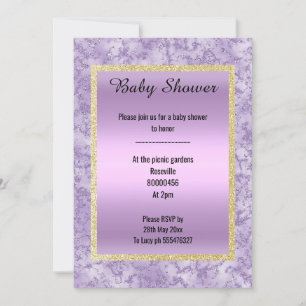 Hübsch Lilac Lila Marble Glitzer Gold Baby Einladung