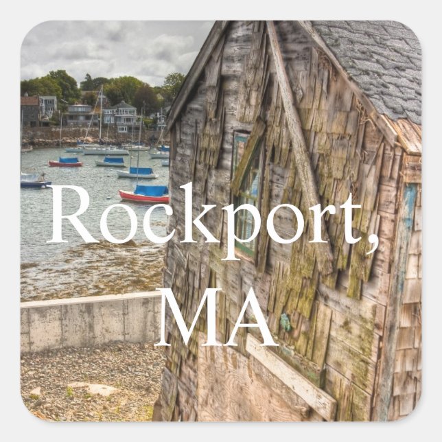 Hübsch Little Beach Shack Rockport, MA Quadratischer Aufkleber (Vorderseite)