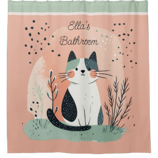 Hübsch Little Boho Kitty mit Name Peach und Green Duschvorhang
