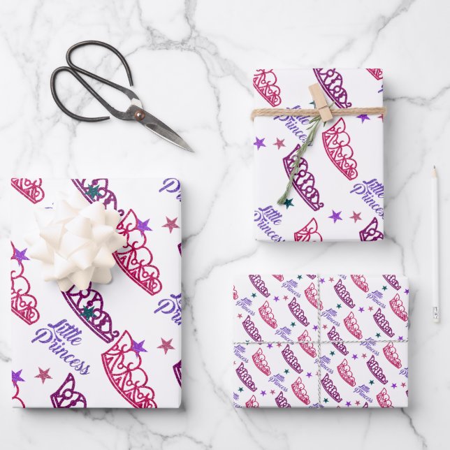 Hübsch Little Princess Crown Tiara Niedliches Girl Geschenkpapier Set (Vorderseite)