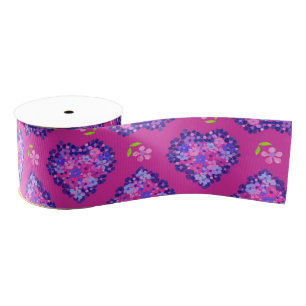 Hübsch Magenta Herz und Blume Grosgrain Ribbon Ripsband