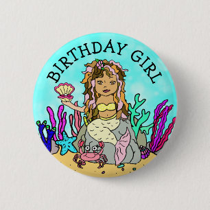 Hübsch Mermaid Birthday Girl Button