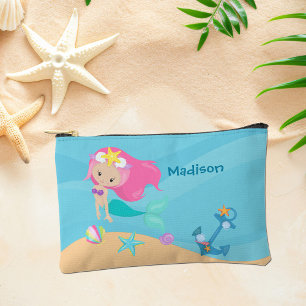 Hübsch Mermaid Girl Personalisiert Kids Beach Zubehörtasche