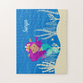 Hübsch Mermaid Girl Personalisiert Kids Blauer Oze Puzzle