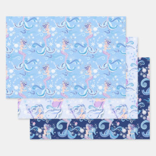 Hübsch Mermaid Lila Blue Geschenkpapier Set