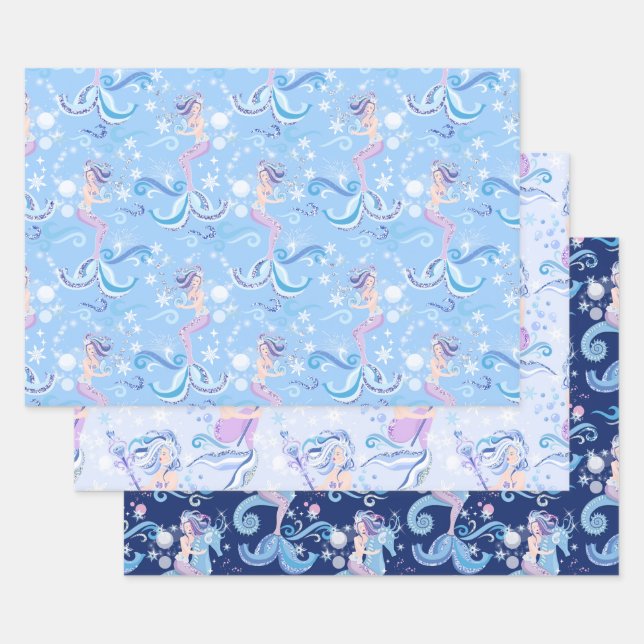 Hübsch Mermaid Lila Blue Geschenkpapier Set (Set)
