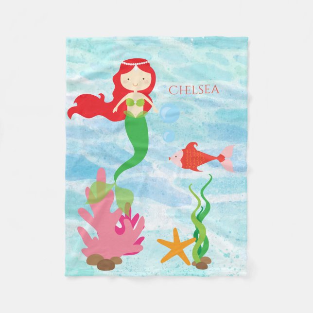 Hübsch Mermaid Personalisiert Fleece Baby Blanket (Vorderseite)