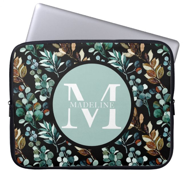 Hübsch Modern Floral Monogram Name + Initiale Laptopschutzhülle (Vorderseite)